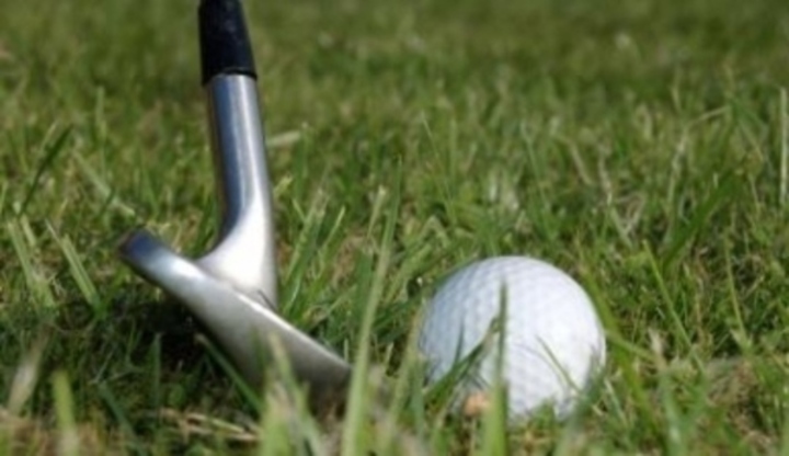 Golfová hůl s míčkem v trávě